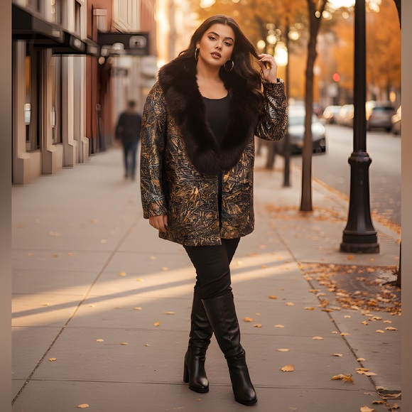 Jacobson’s Jackets & Blazers - Vintage Jacobson’s Leathercraft black/gold jacket with black (*fox) fur collar.